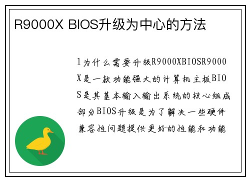 R9000X BIOS升级为中心的方法